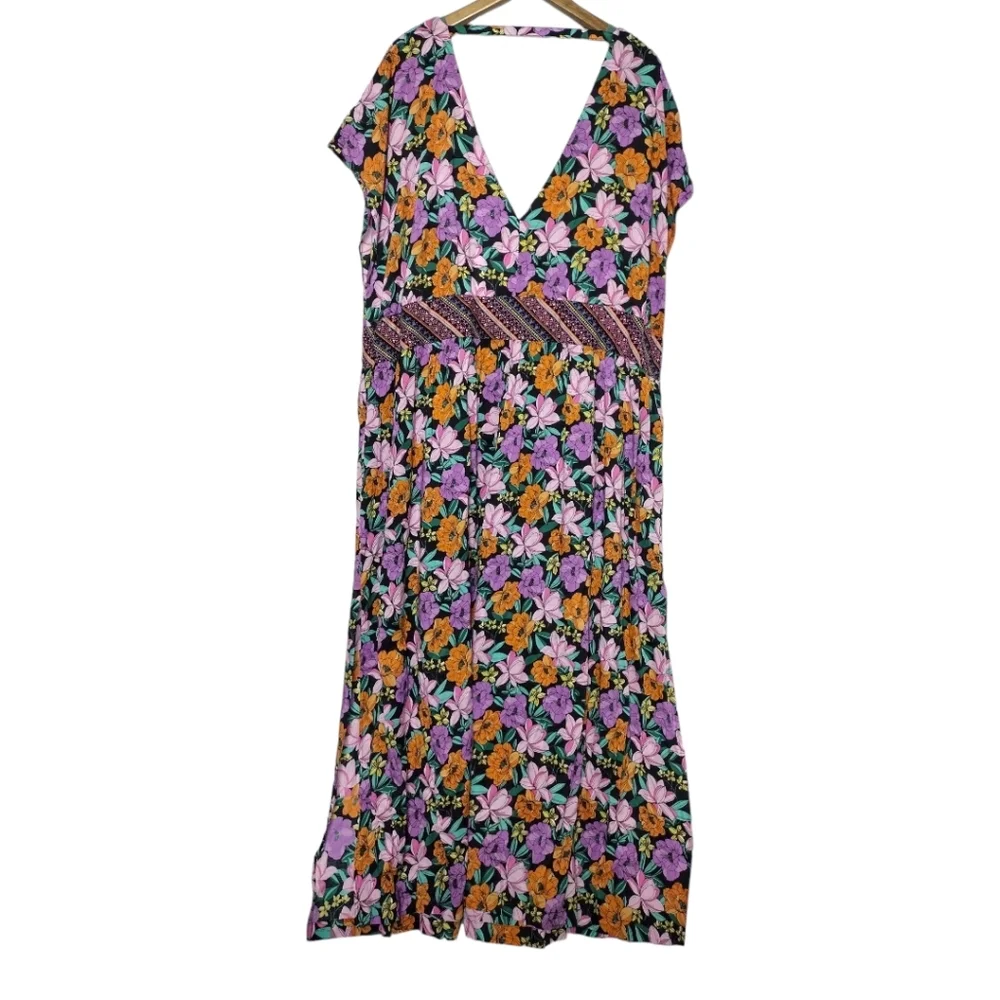 Swimsuits For All Stephanie V-Neck Cover Up Maxi Dress In Floral Garden